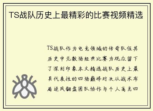 TS战队历史上最精彩的比赛视频精选